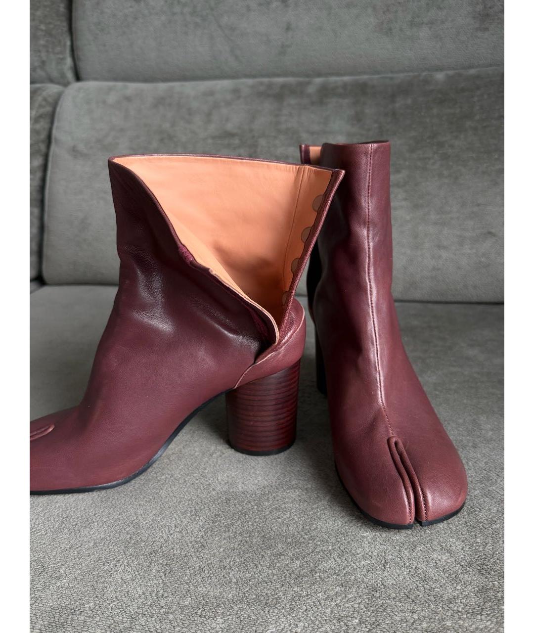 MAISON MARGIELA Бордовые кожаные ботильоны, фото 7