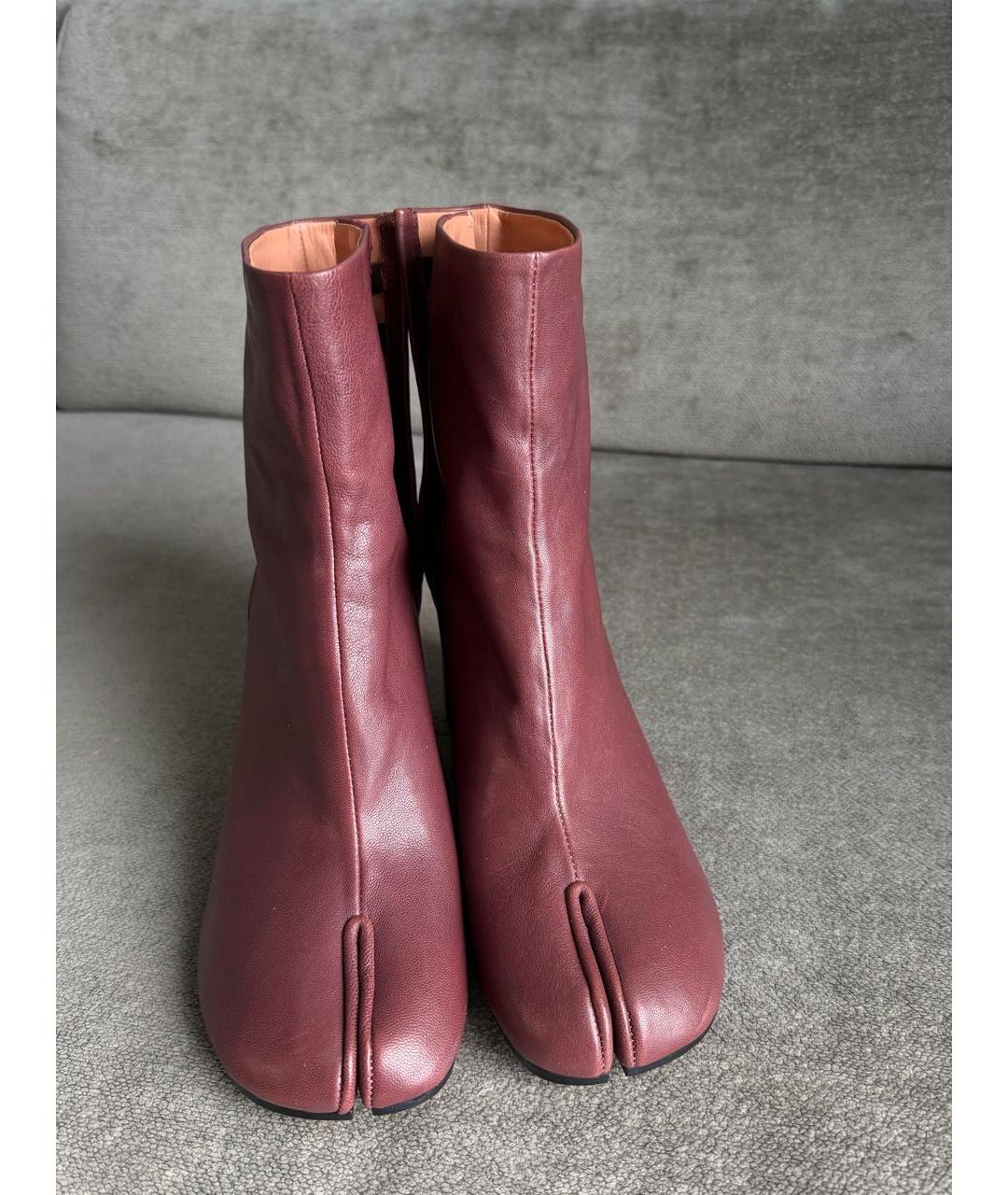 MAISON MARGIELA Бордовые кожаные ботильоны, фото 2