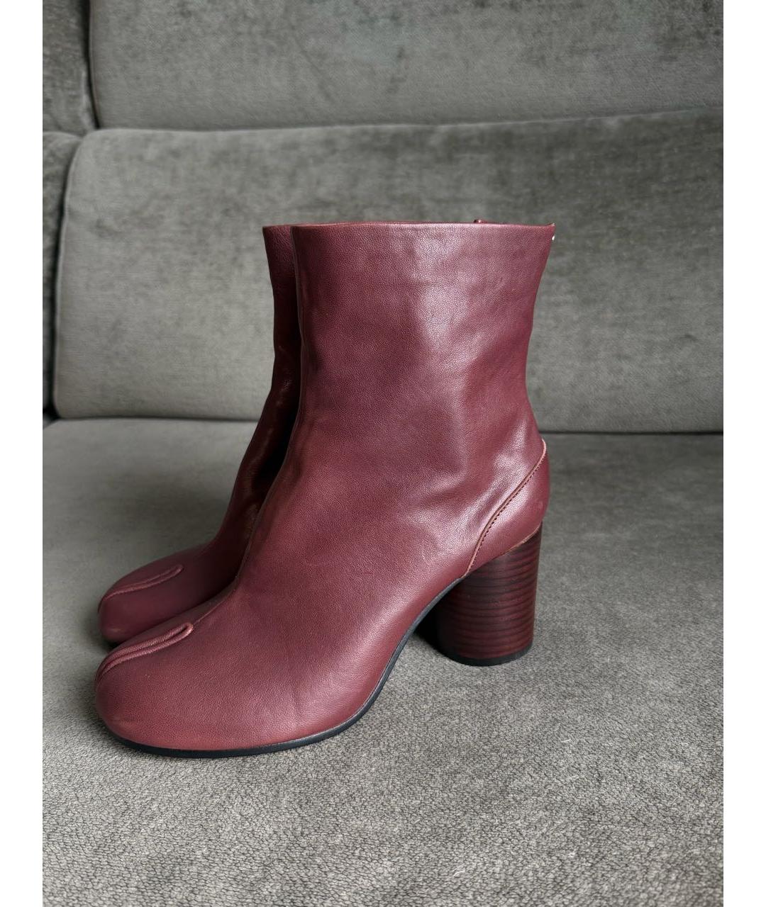 MAISON MARGIELA Бордовые кожаные ботильоны, фото 9