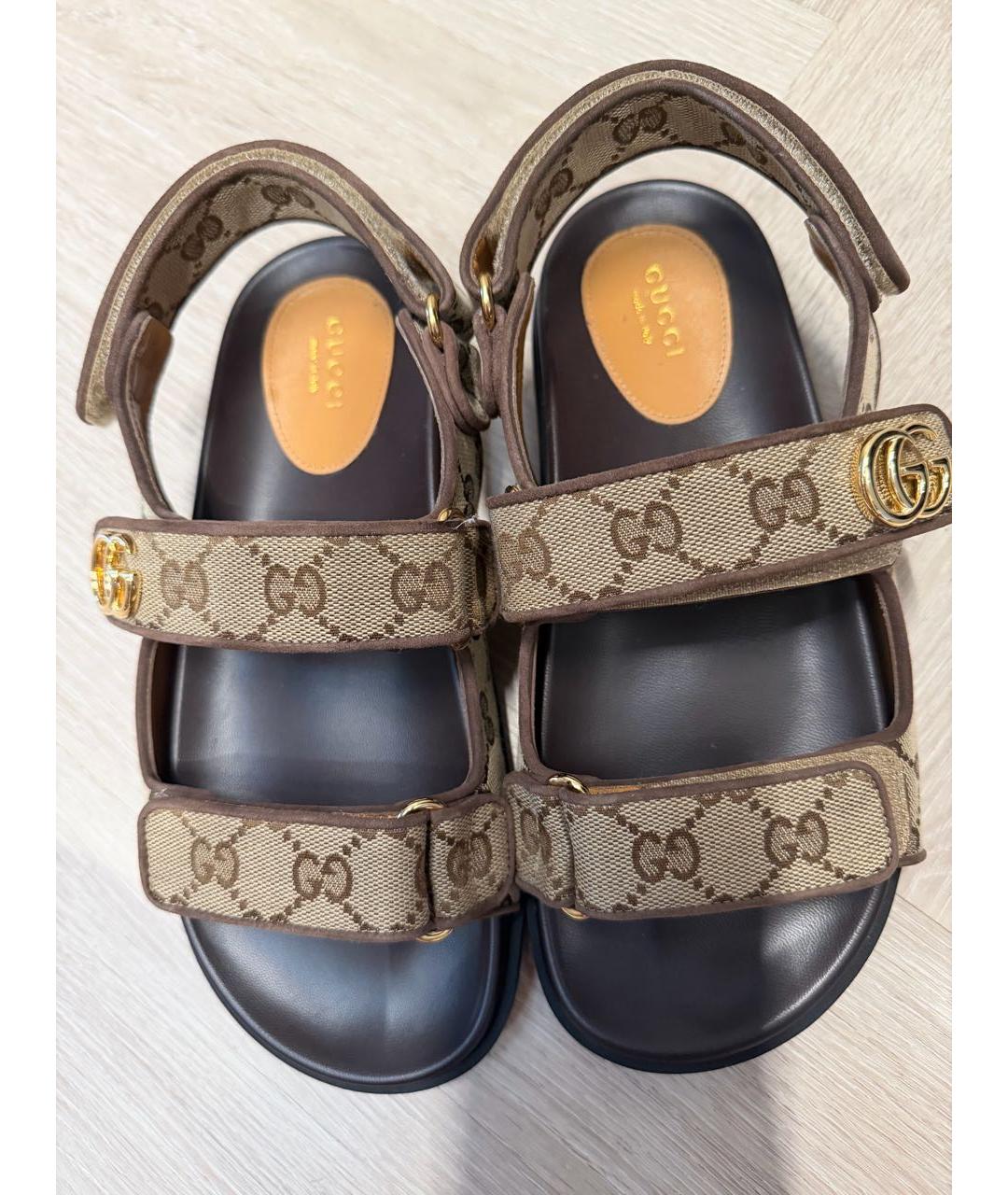 GUCCI Бежевые кожаные сандалии, фото 2