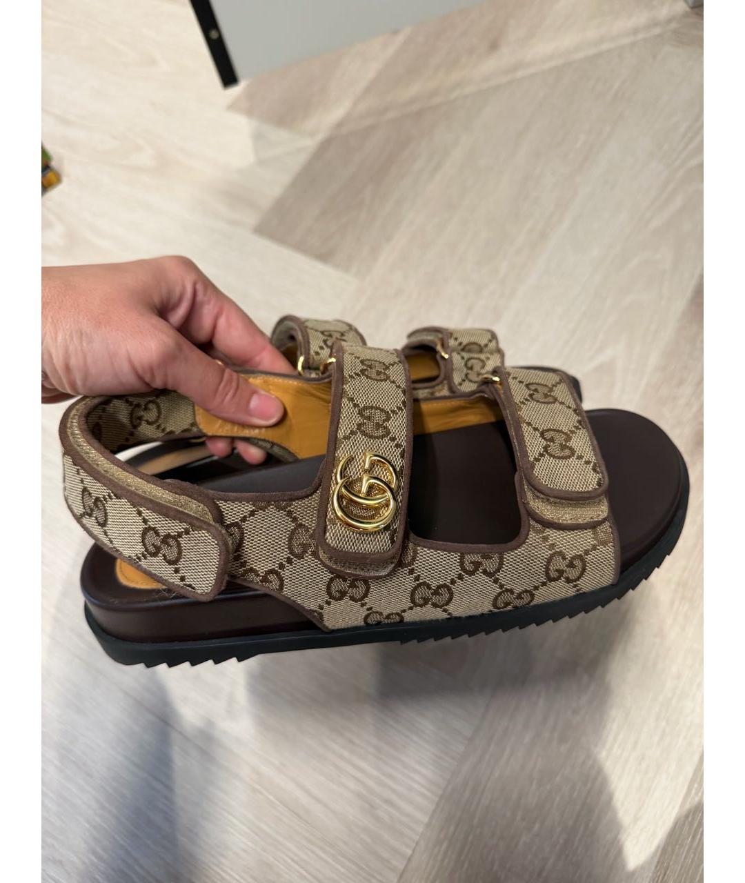 GUCCI Бежевые кожаные сандалии, фото 5