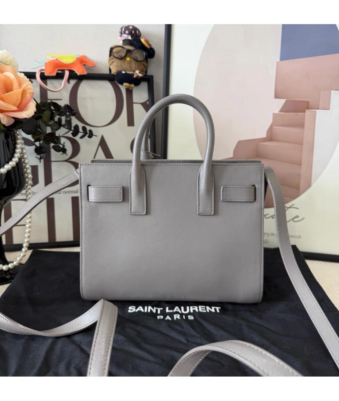 SAINT LAURENT Серая кожаная сумка тоут, фото 3