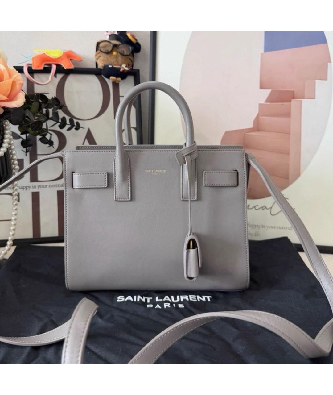 SAINT LAURENT Серая кожаная сумка тоут, фото 7