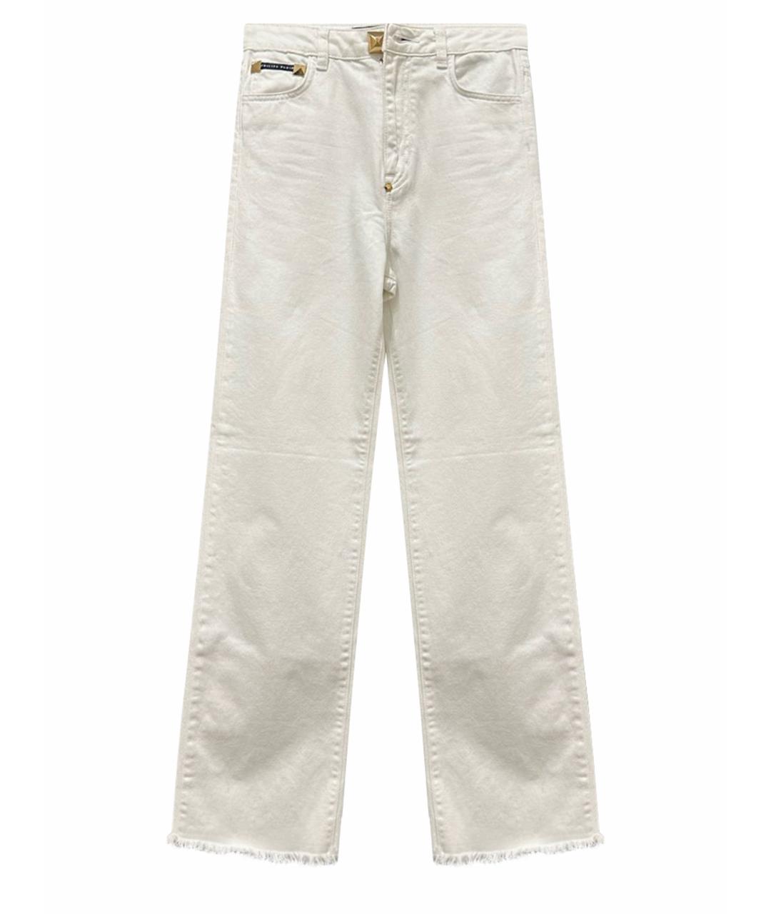 PHILIPP PLEIN Белые хлопко-полиэстеровые прямые джинсы, фото 1