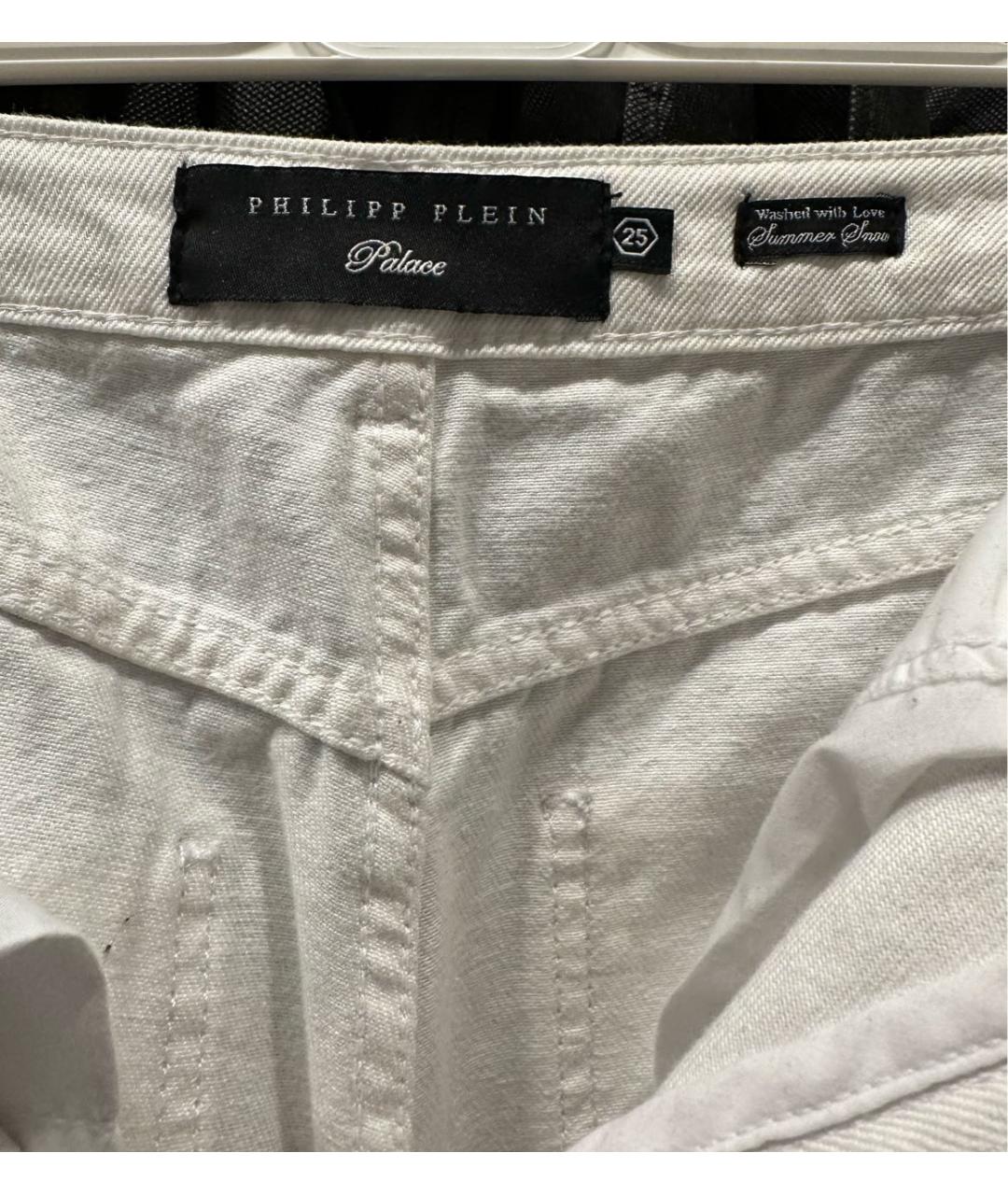 PHILIPP PLEIN Белые хлопко-полиэстеровые прямые джинсы, фото 3