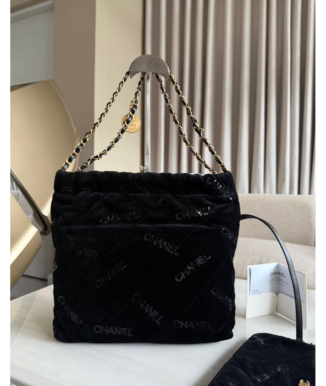 CHANEL Черная бархатная сумка через плечо, фото 3