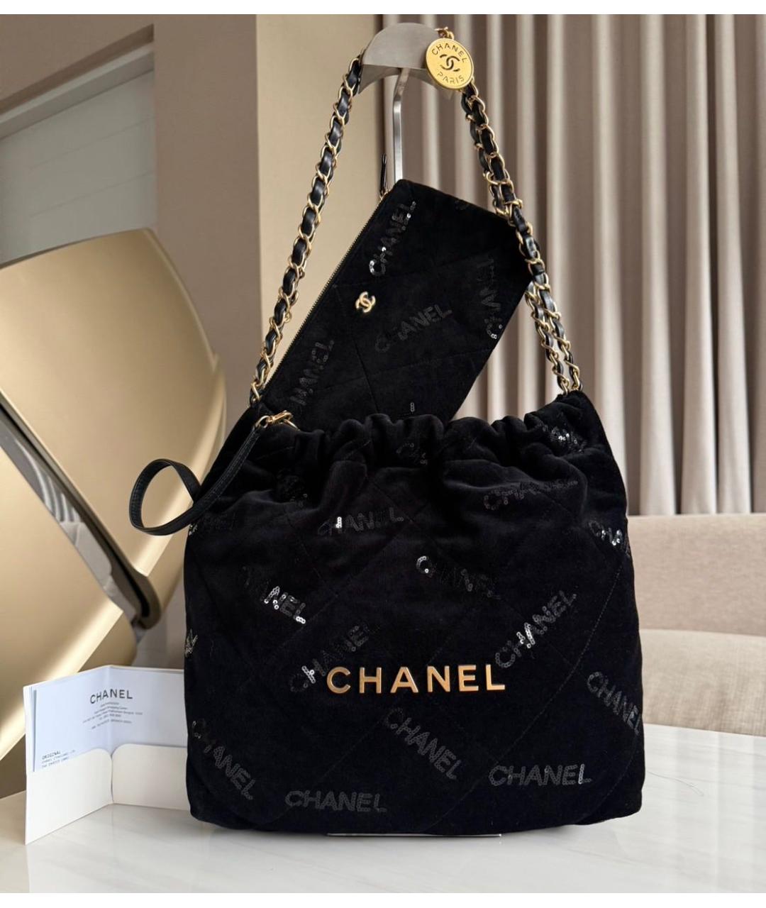 CHANEL Черная бархатная сумка через плечо, фото 2