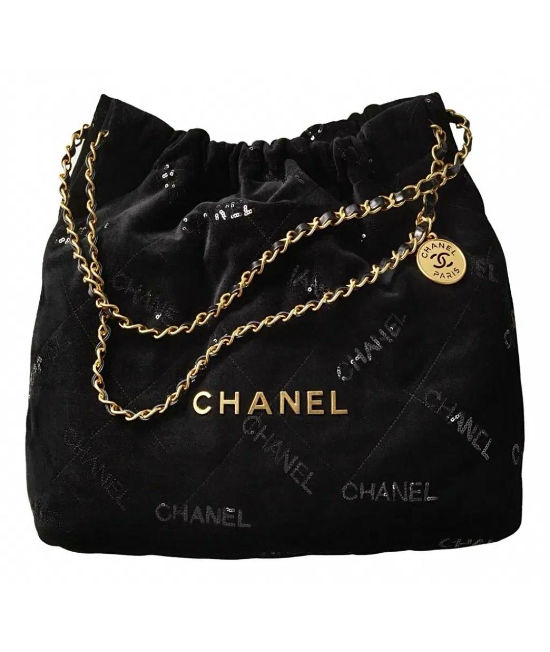 CHANEL Черная бархатная сумка через плечо, фото 1