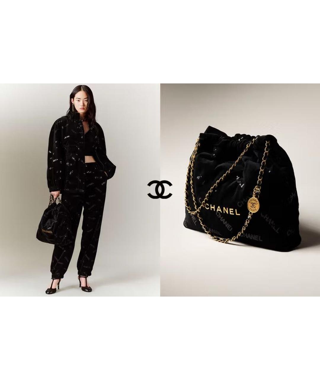 CHANEL Черная бархатная сумка через плечо, фото 6