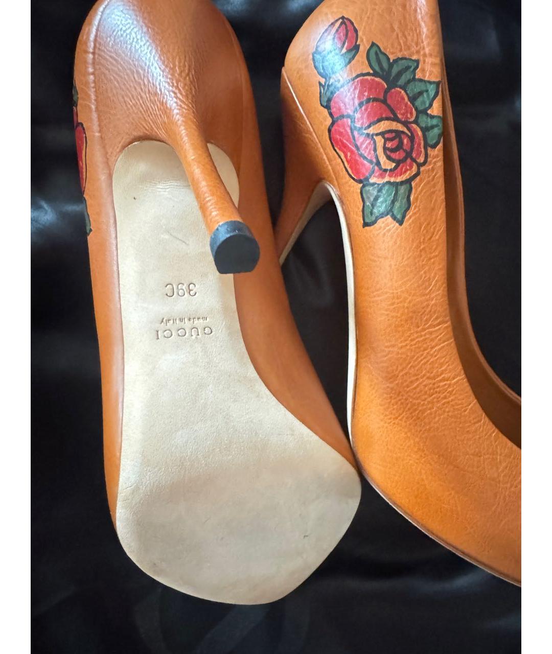 GUCCI Горчичные кожаные туфли, фото 4