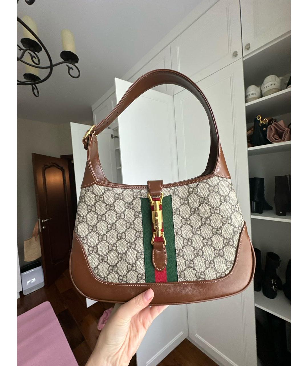 GUCCI Коричневая кожаная сумка с короткими ручками, фото 5