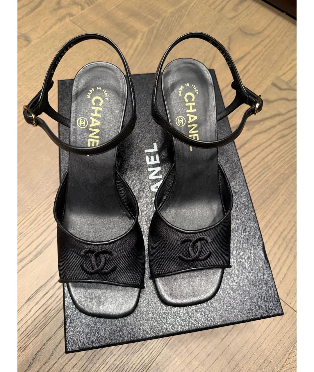 CHANEL Черные кожаные босоножки, фото 4