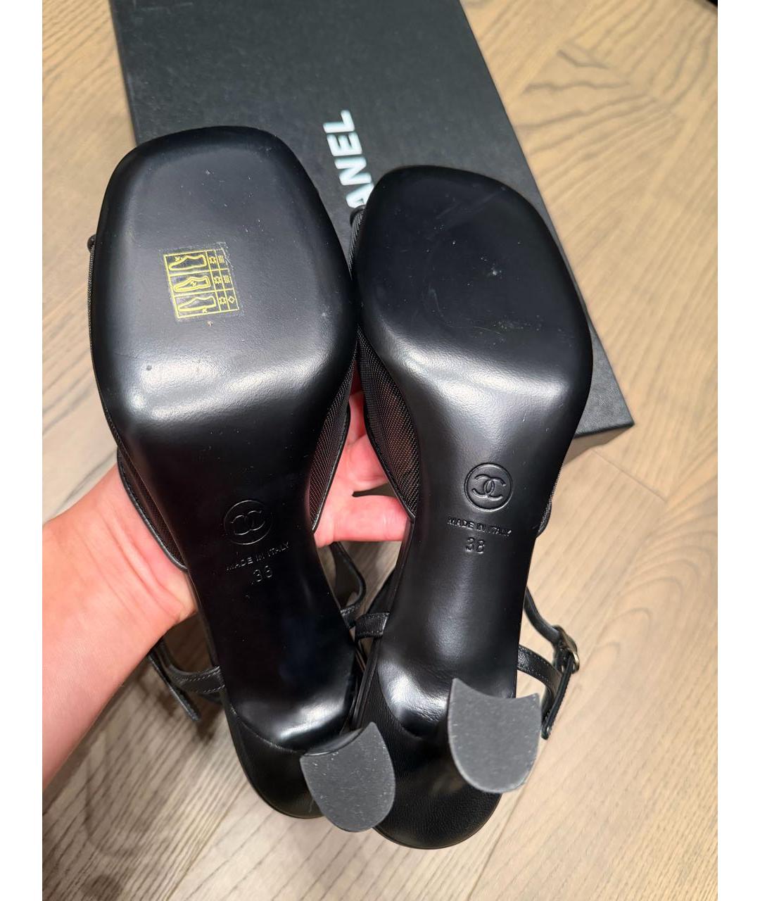 CHANEL Черные кожаные босоножки, фото 5