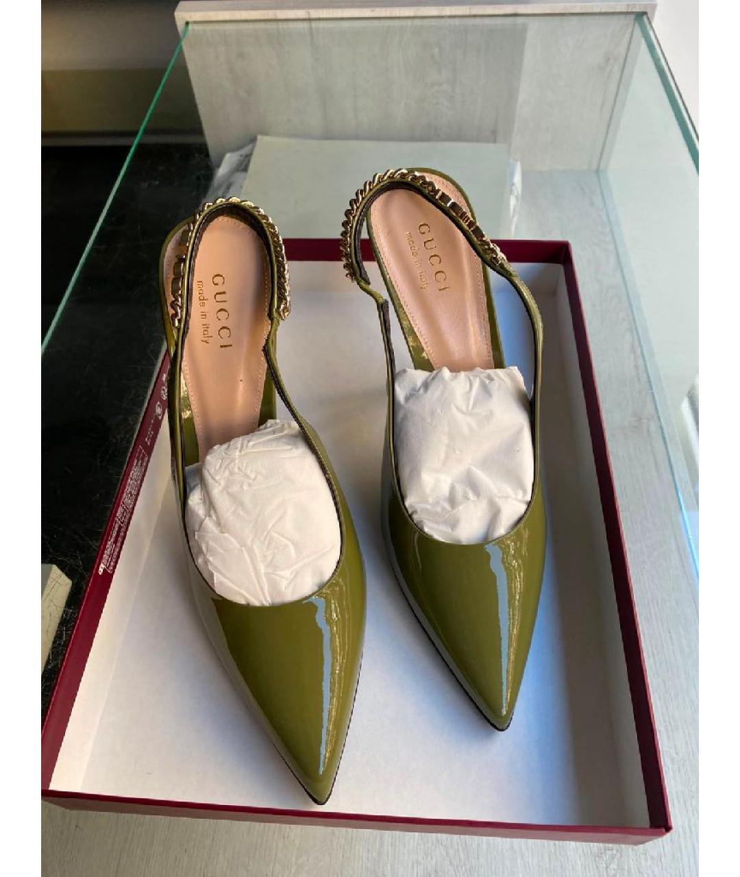 GUCCI Зеленые кожаные туфли, фото 5