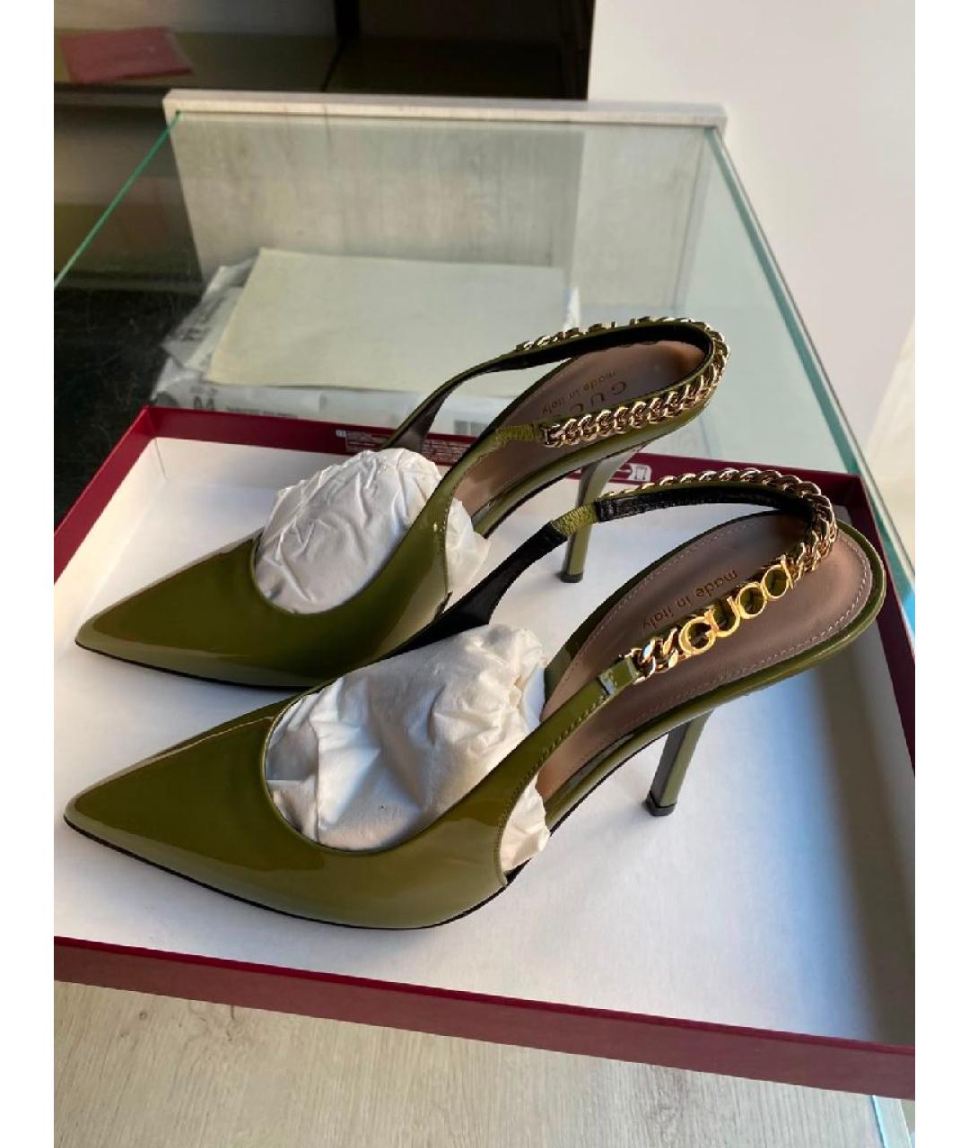 GUCCI Зеленые кожаные туфли, фото 6