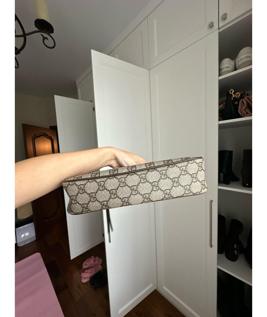 GUCCI Коричневая сумка с короткими ручками из канвы, фото 7