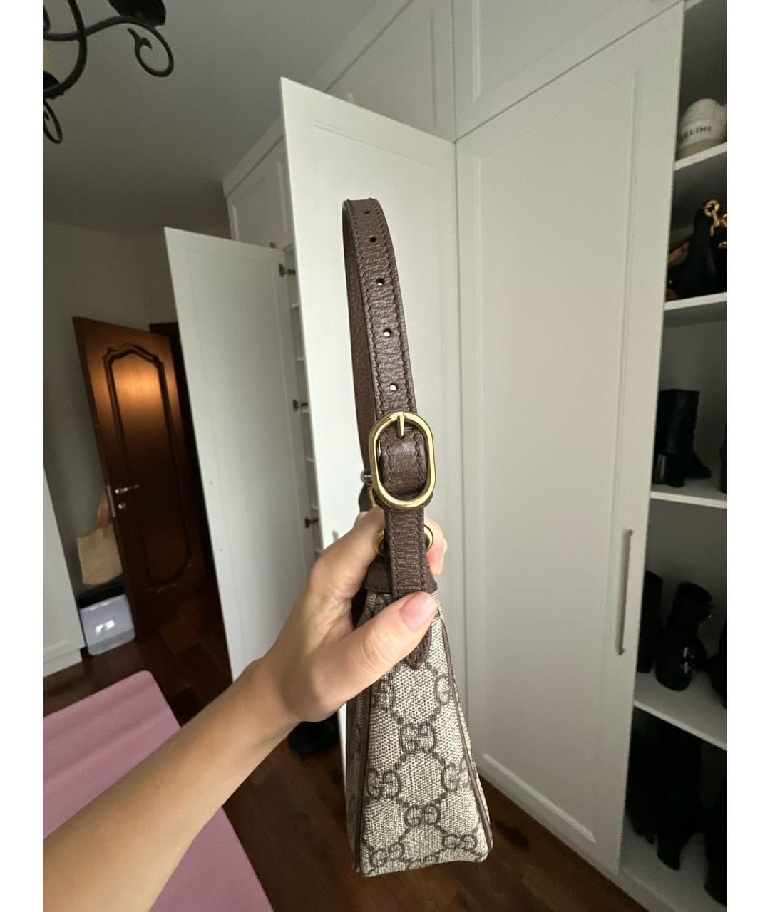 GUCCI Коричневая сумка с короткими ручками из канвы, фото 5