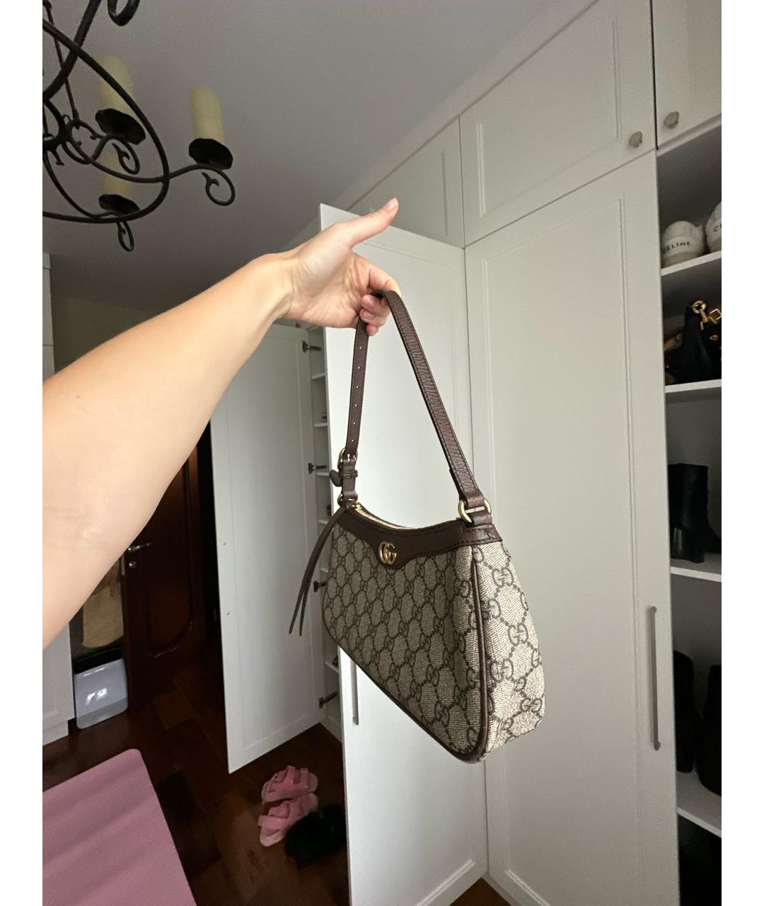GUCCI Коричневая сумка с короткими ручками из канвы, фото 2