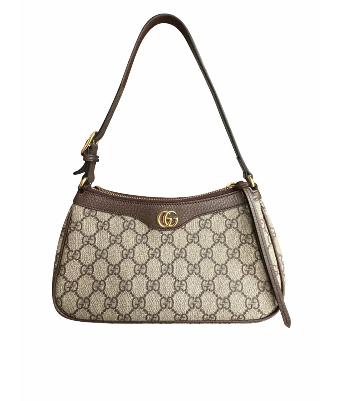 GUCCI Коричневая сумка с короткими ручками из канвы, фото 1
