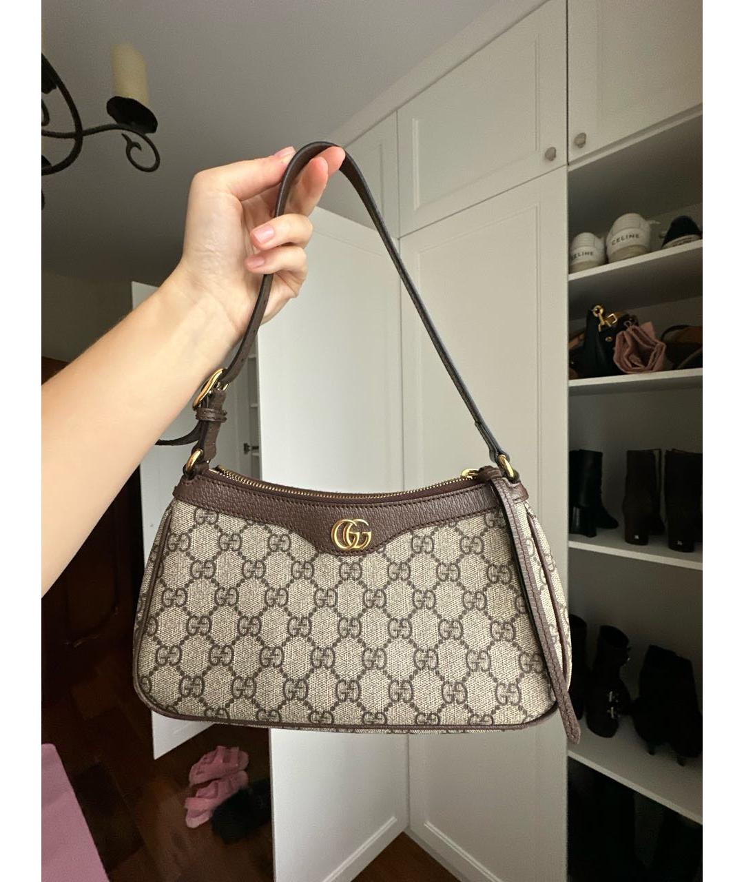 GUCCI Коричневая сумка с короткими ручками из канвы, фото 6