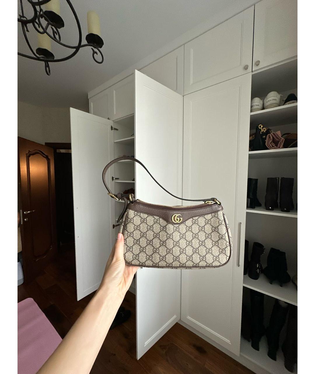 GUCCI Коричневая сумка с короткими ручками из канвы, фото 9