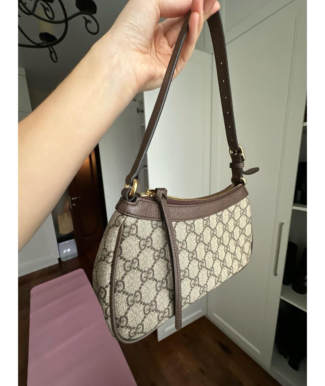 GUCCI Коричневая сумка с короткими ручками из канвы, фото 8