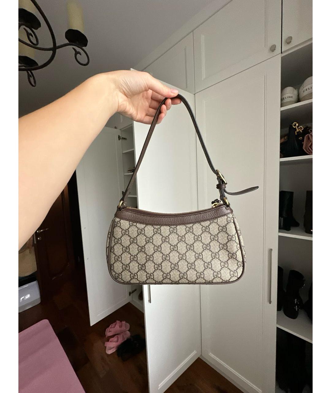 GUCCI Коричневая сумка с короткими ручками из канвы, фото 3