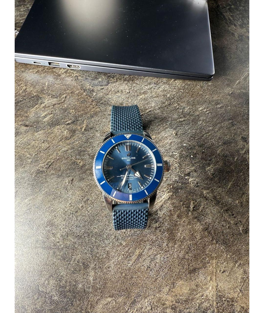BREITLING SUPEROCEAN Темно-синие стальные часы, фото 5
