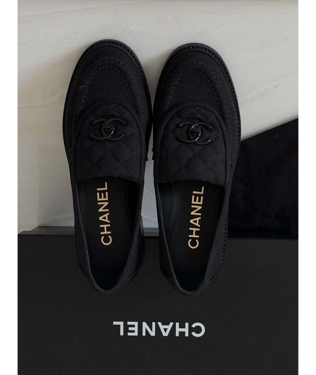 CHANEL Черные текстильные лоферы, фото 3