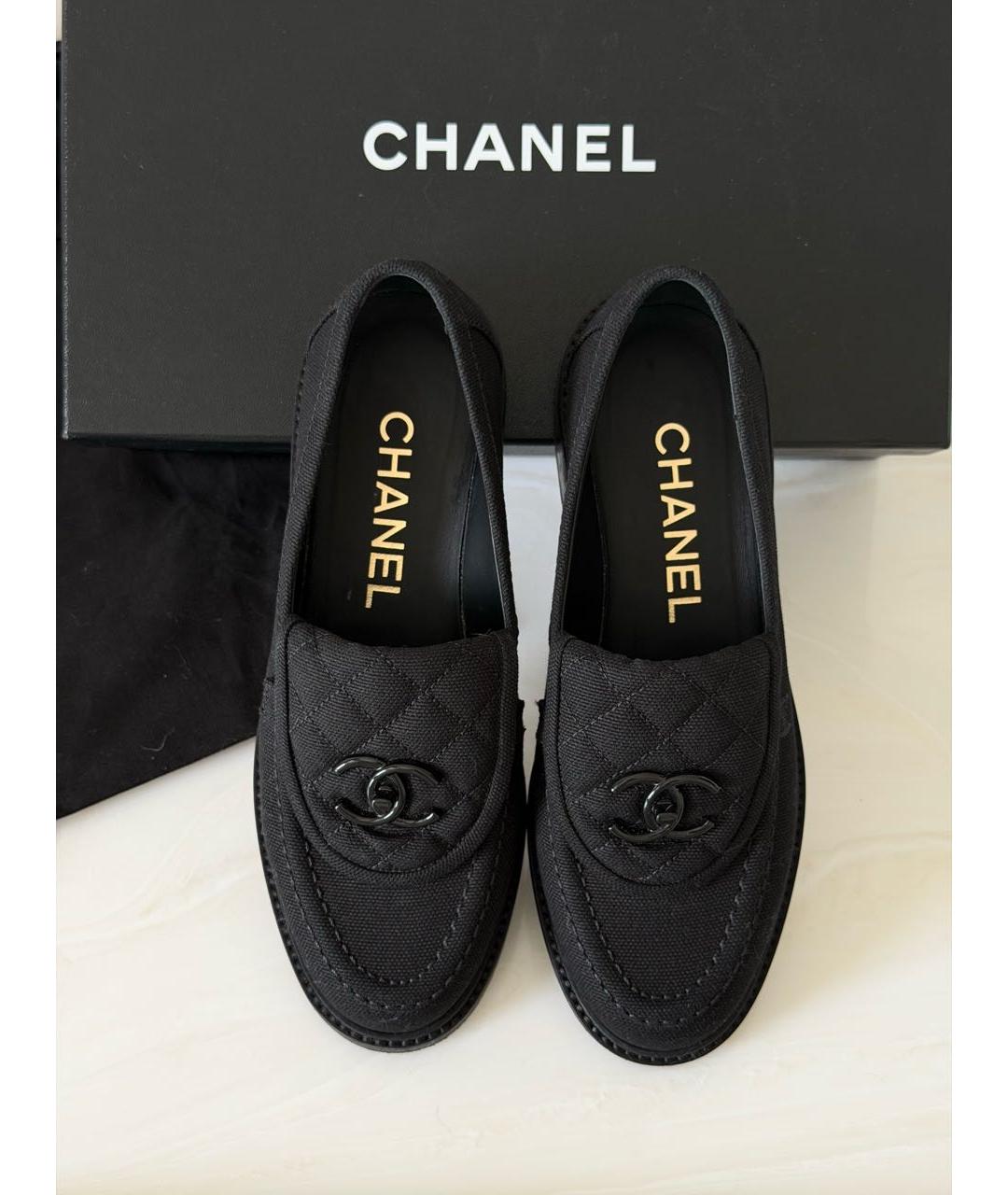 CHANEL Черные текстильные лоферы, фото 2