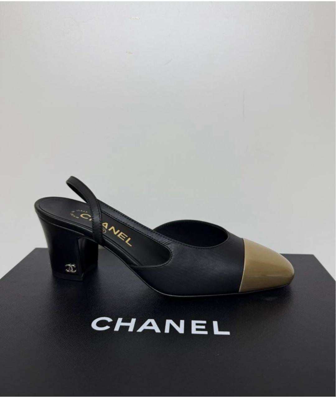 CHANEL Черные кожаные лодочки на низком каблуке, фото 9