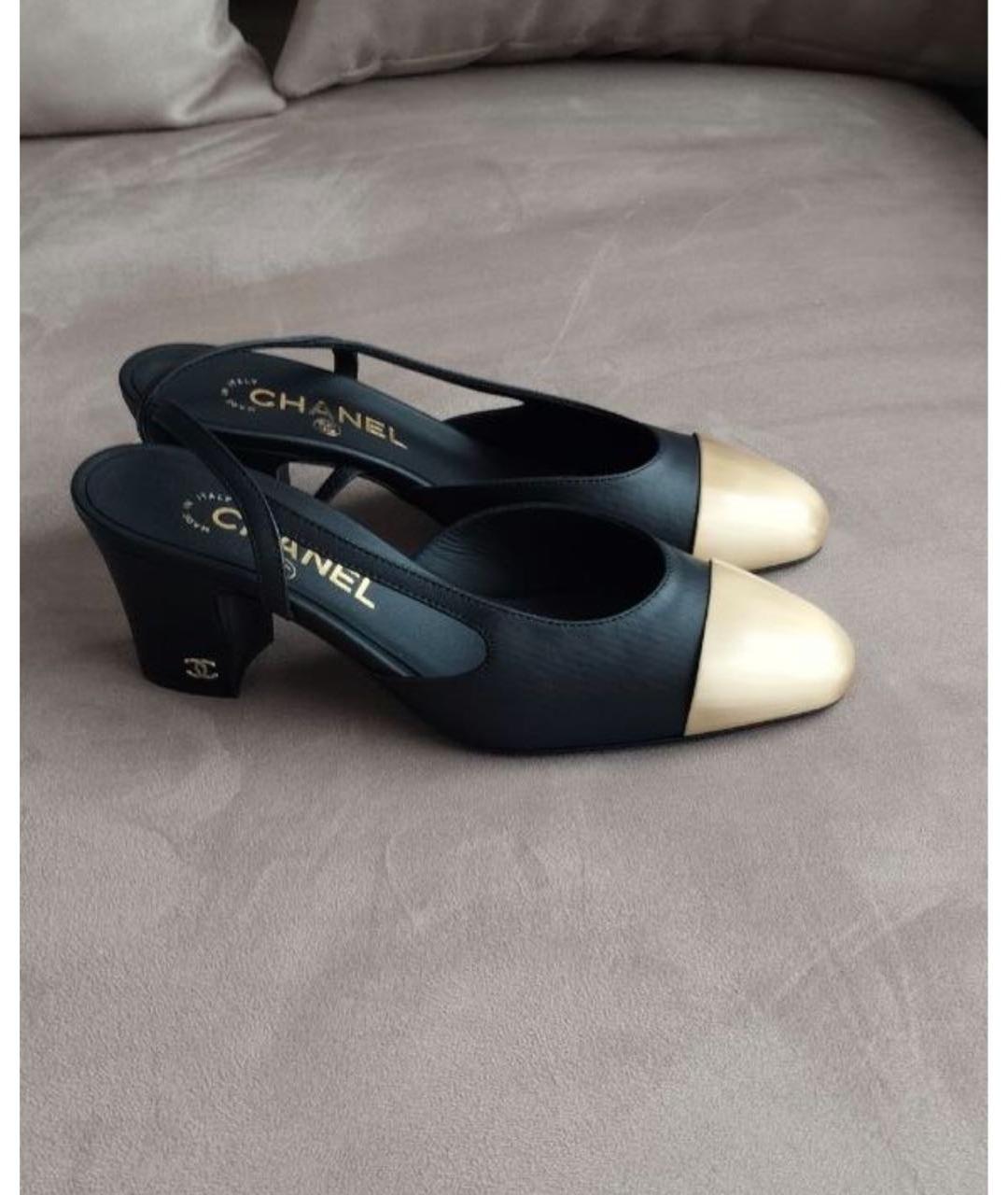 CHANEL Черные кожаные лодочки на низком каблуке, фото 8
