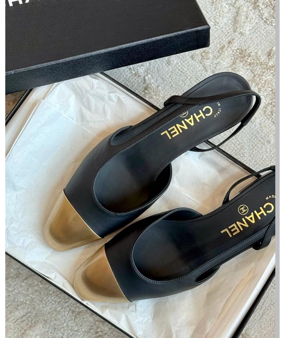 CHANEL Черные кожаные лодочки на низком каблуке, фото 2