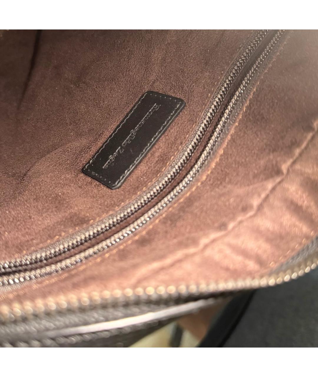 ERMENEGILDO ZEGNA XXX Черная кожаная сумка на плечо, фото 4