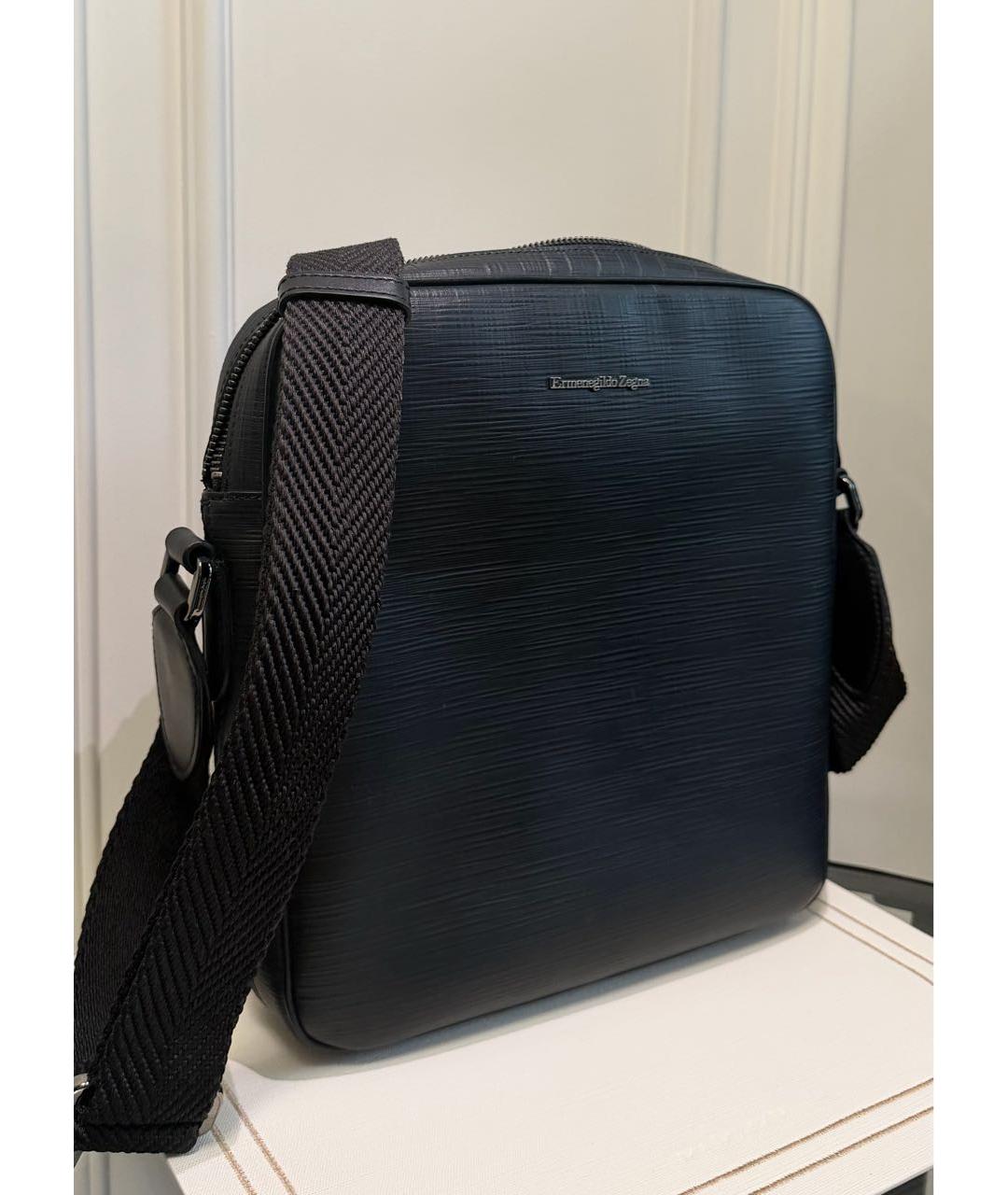 ERMENEGILDO ZEGNA XXX Черная кожаная сумка на плечо, фото 2