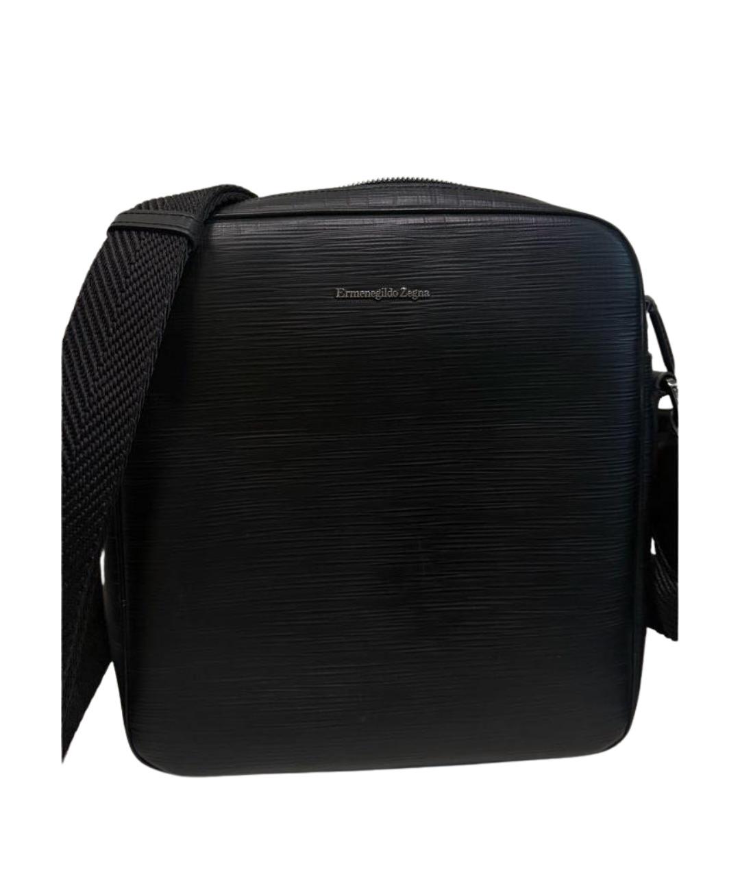 ERMENEGILDO ZEGNA XXX Черная кожаная сумка на плечо, фото 1
