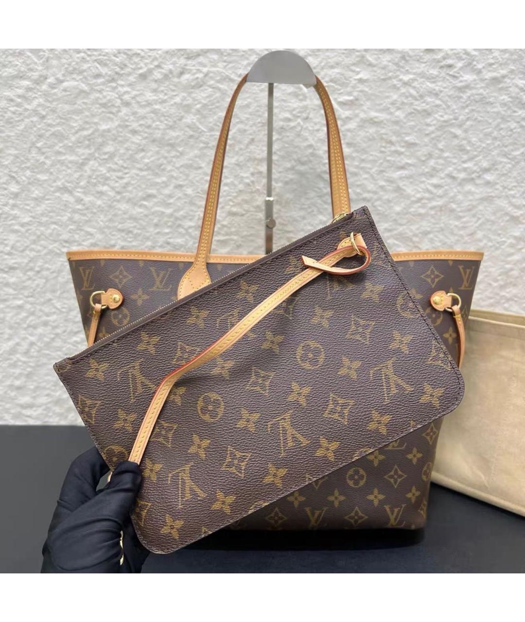 LOUIS VUITTON Коричневая кожаная сумка тоут, фото 7