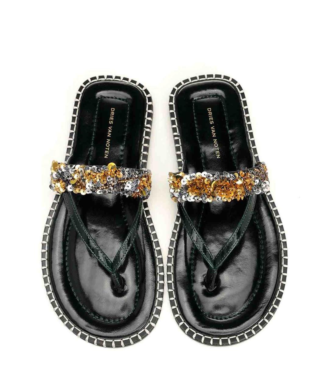 DRIES VAN NOTEN Черные кожаные шлепанцы, фото 5