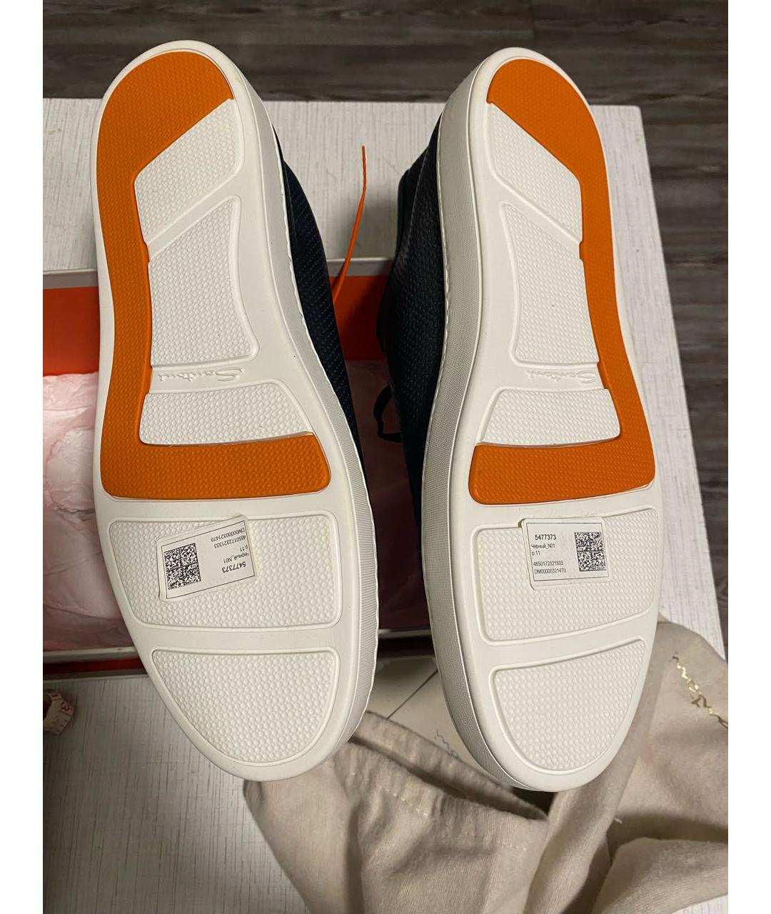 SANTONI Черные кожаные низкие кроссовки / кеды, фото 3