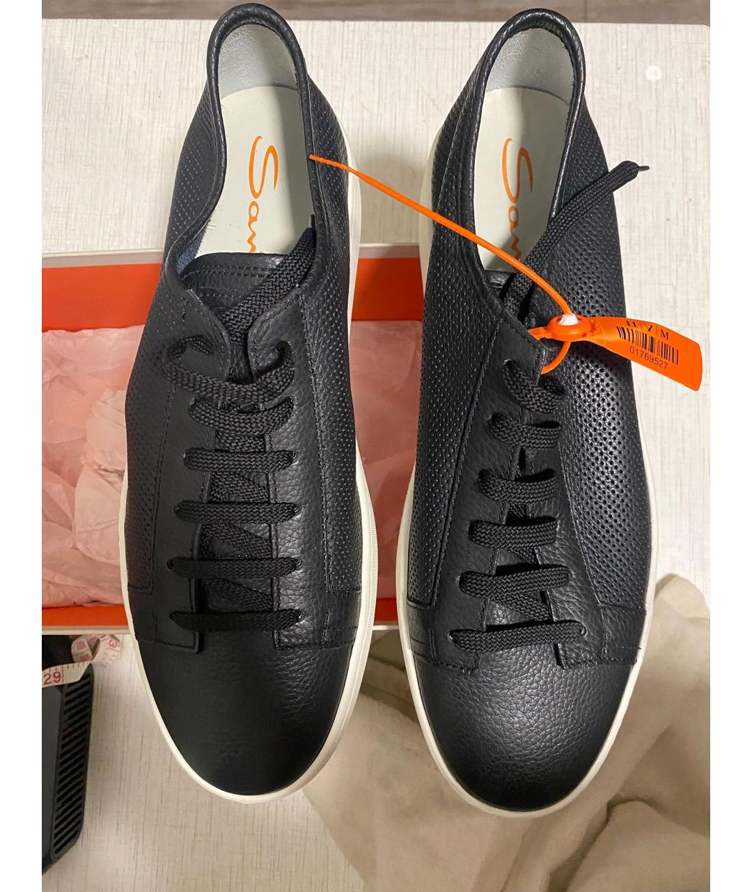 SANTONI Черные кожаные низкие кроссовки / кеды, фото 2