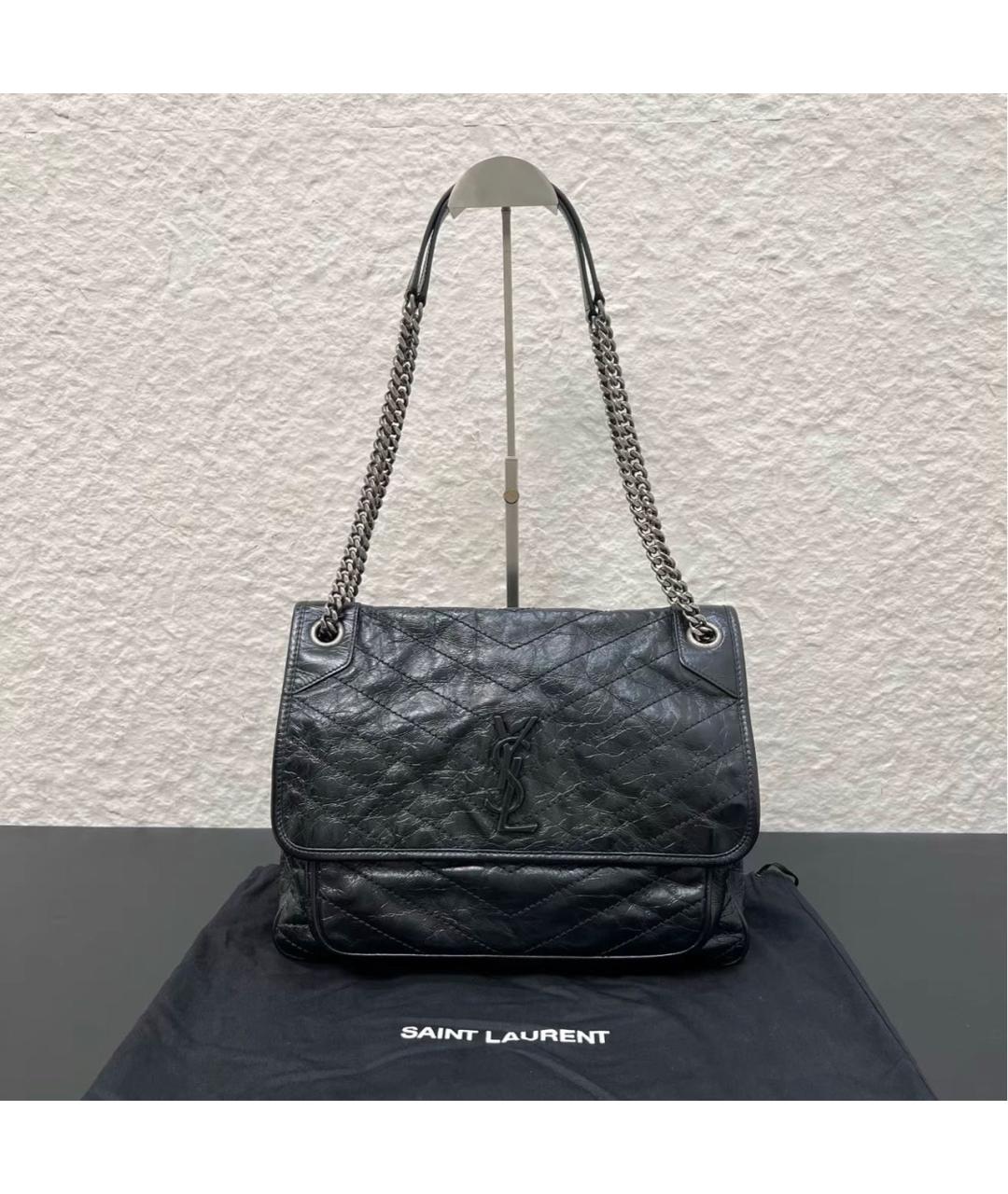 SAINT LAURENT Черная кожаная сумка тоут, фото 8