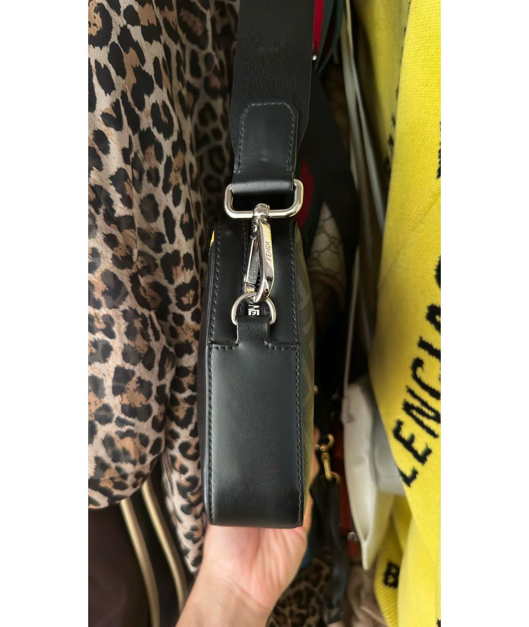 FENDI Антрацитовая сумка на плечо из канвы, фото 2