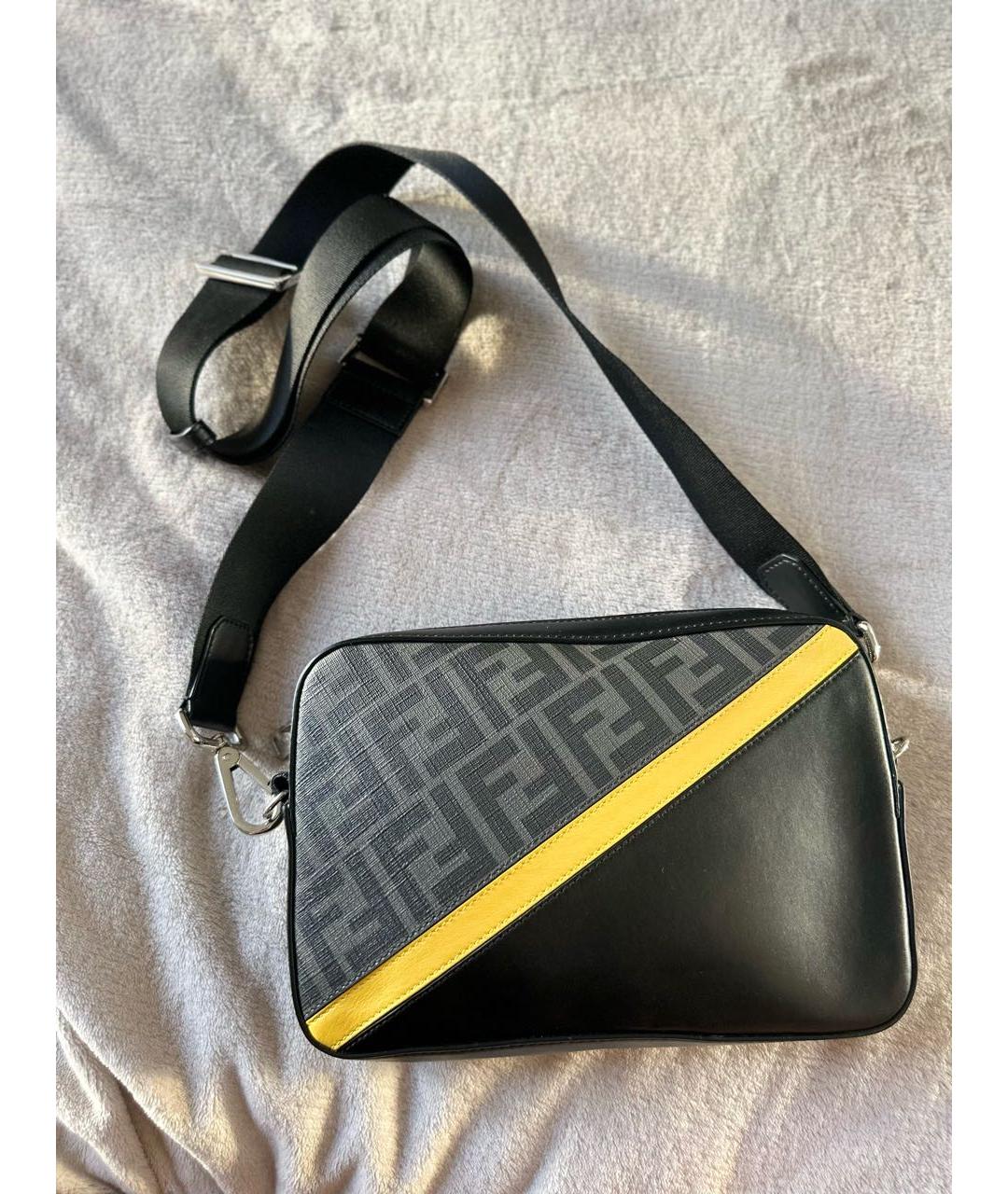 FENDI Антрацитовая сумка на плечо из канвы, фото 8