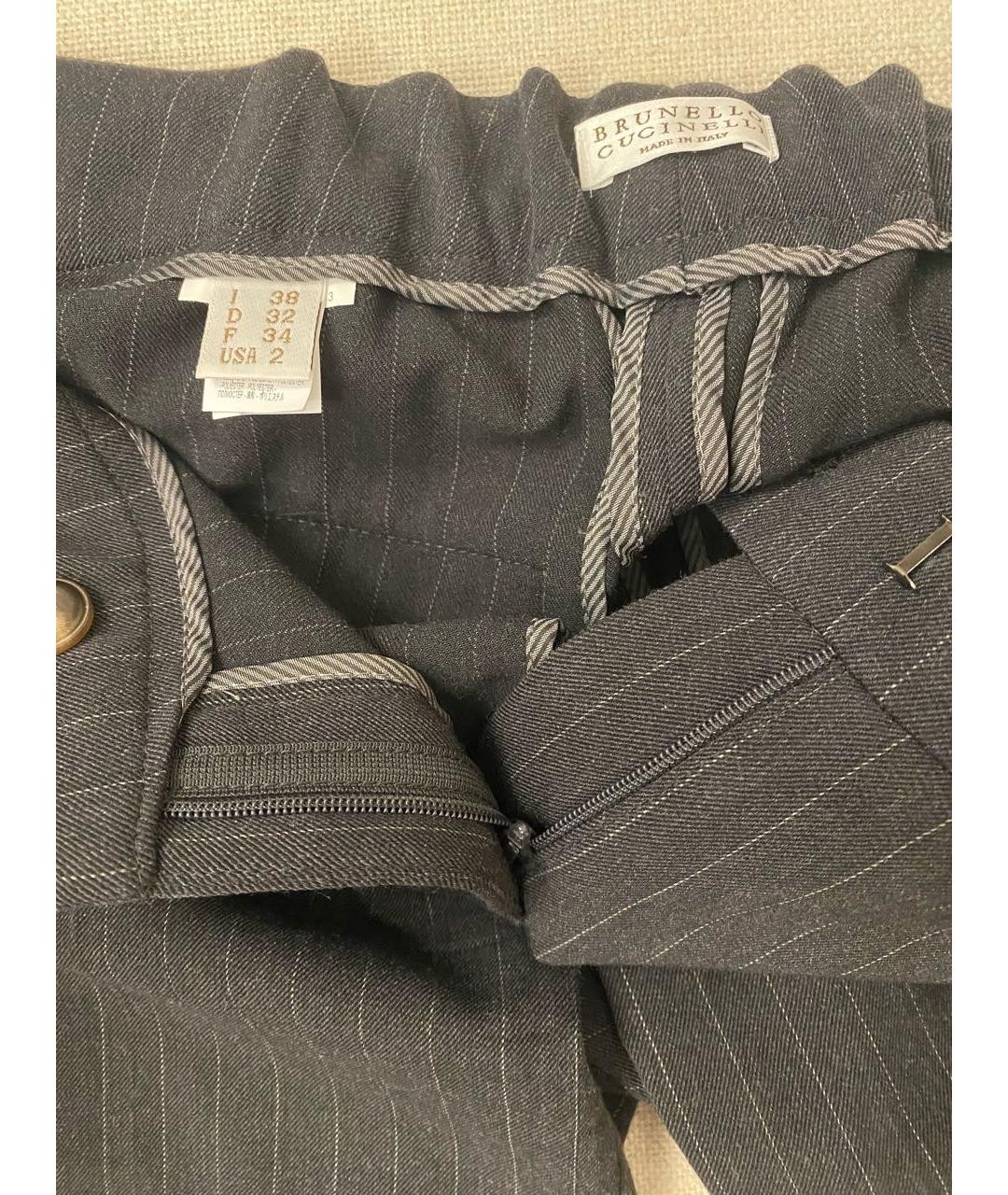 BRUNELLO CUCINELLI Серые шерстяные брюки узкие, фото 3