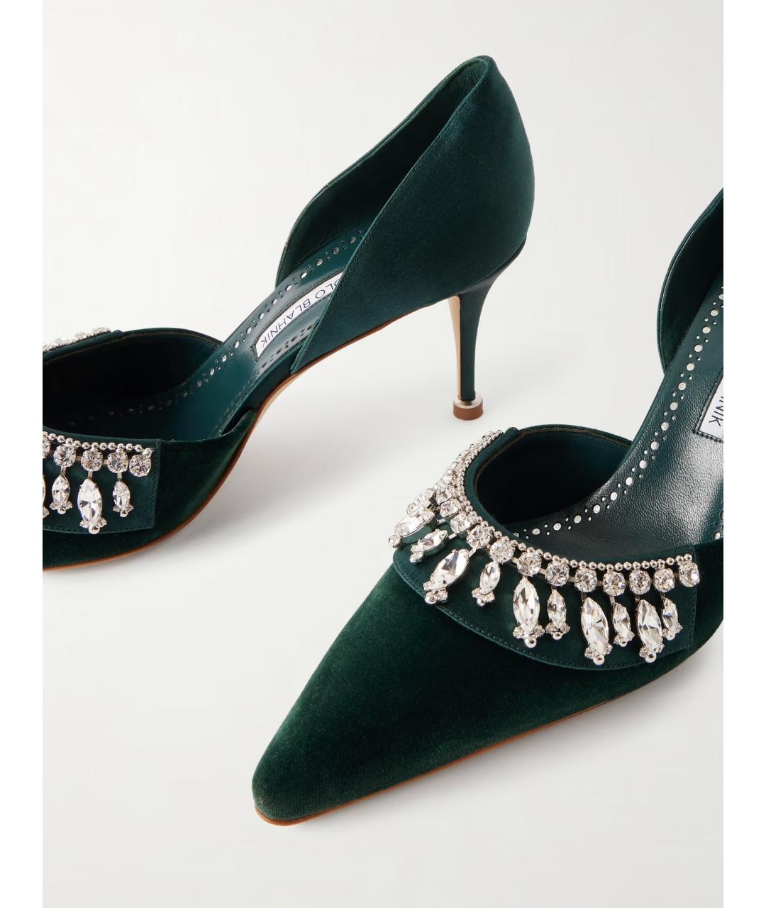 MANOLO BLAHNIK Зеленые текстильные туфли, фото 4