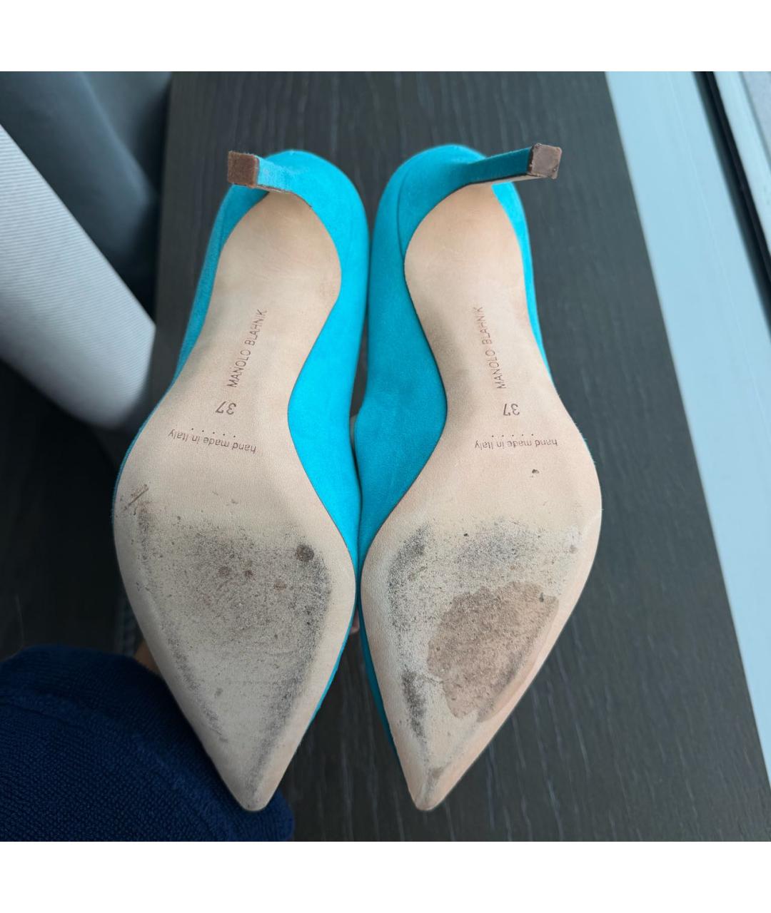 MANOLO BLAHNIK Бирюзовые замшевые туфли, фото 3