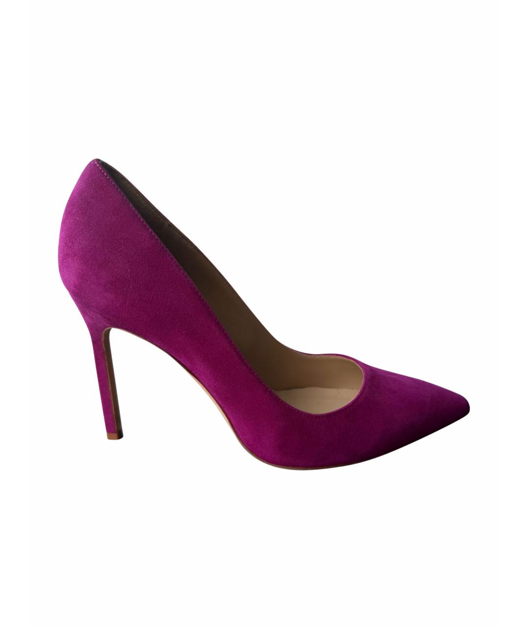 MANOLO BLAHNIK Фуксия замшевые лодочки на низком каблуке, фото 1