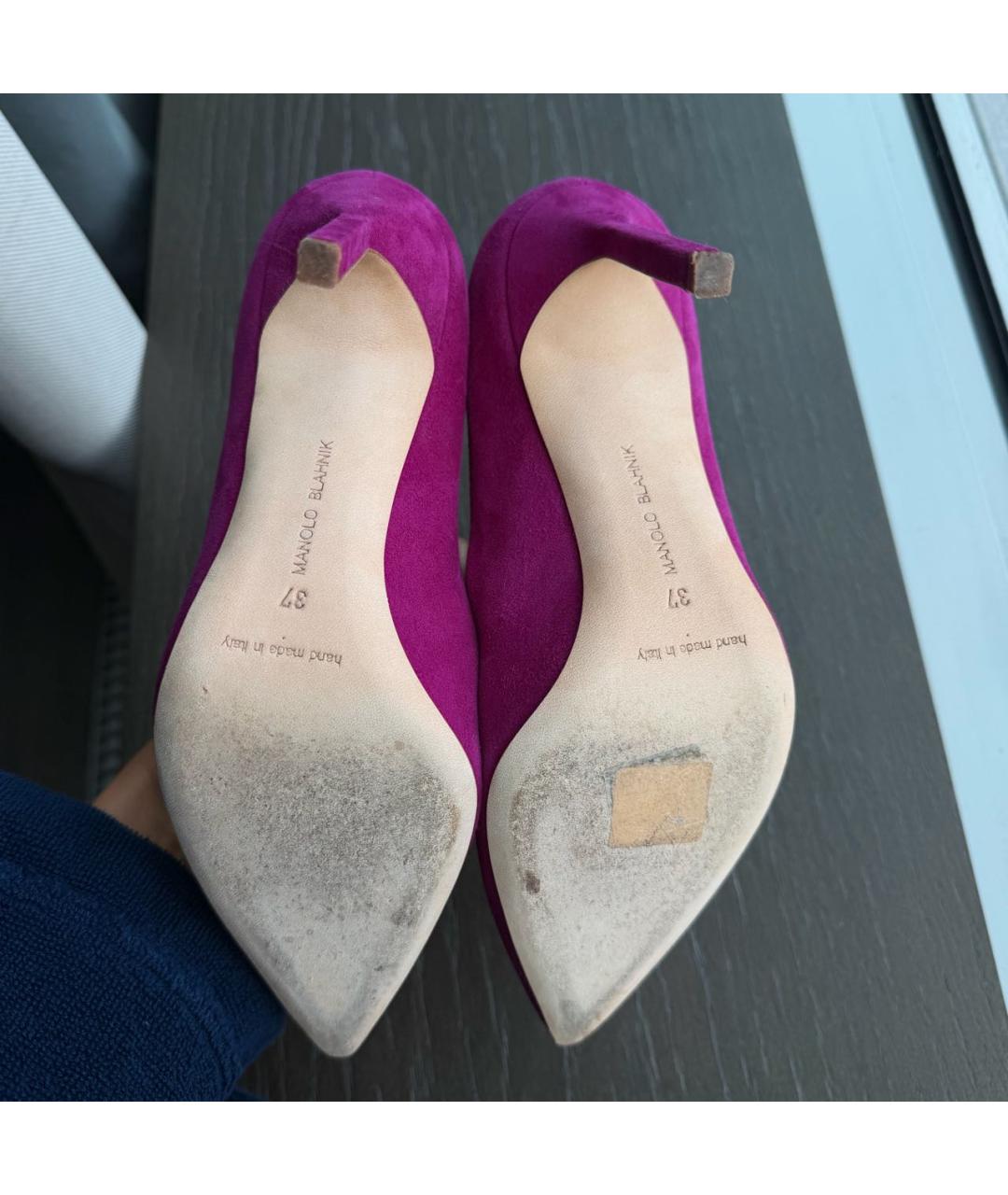 MANOLO BLAHNIK Фуксия замшевые лодочки на низком каблуке, фото 3