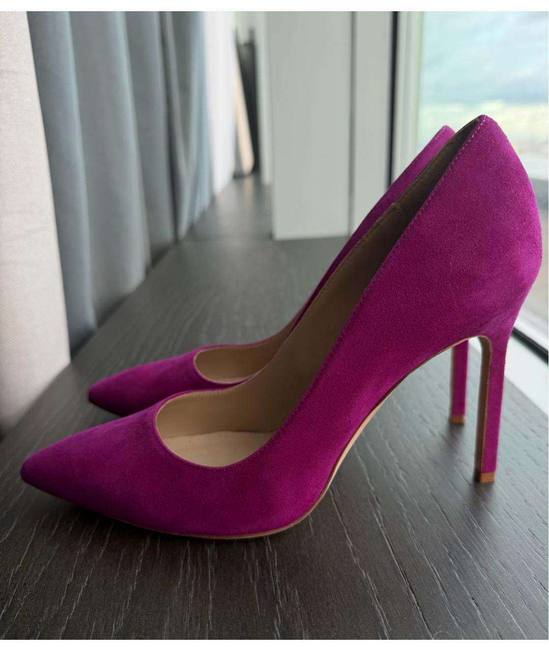 MANOLO BLAHNIK Фуксия замшевые лодочки на низком каблуке, фото 4