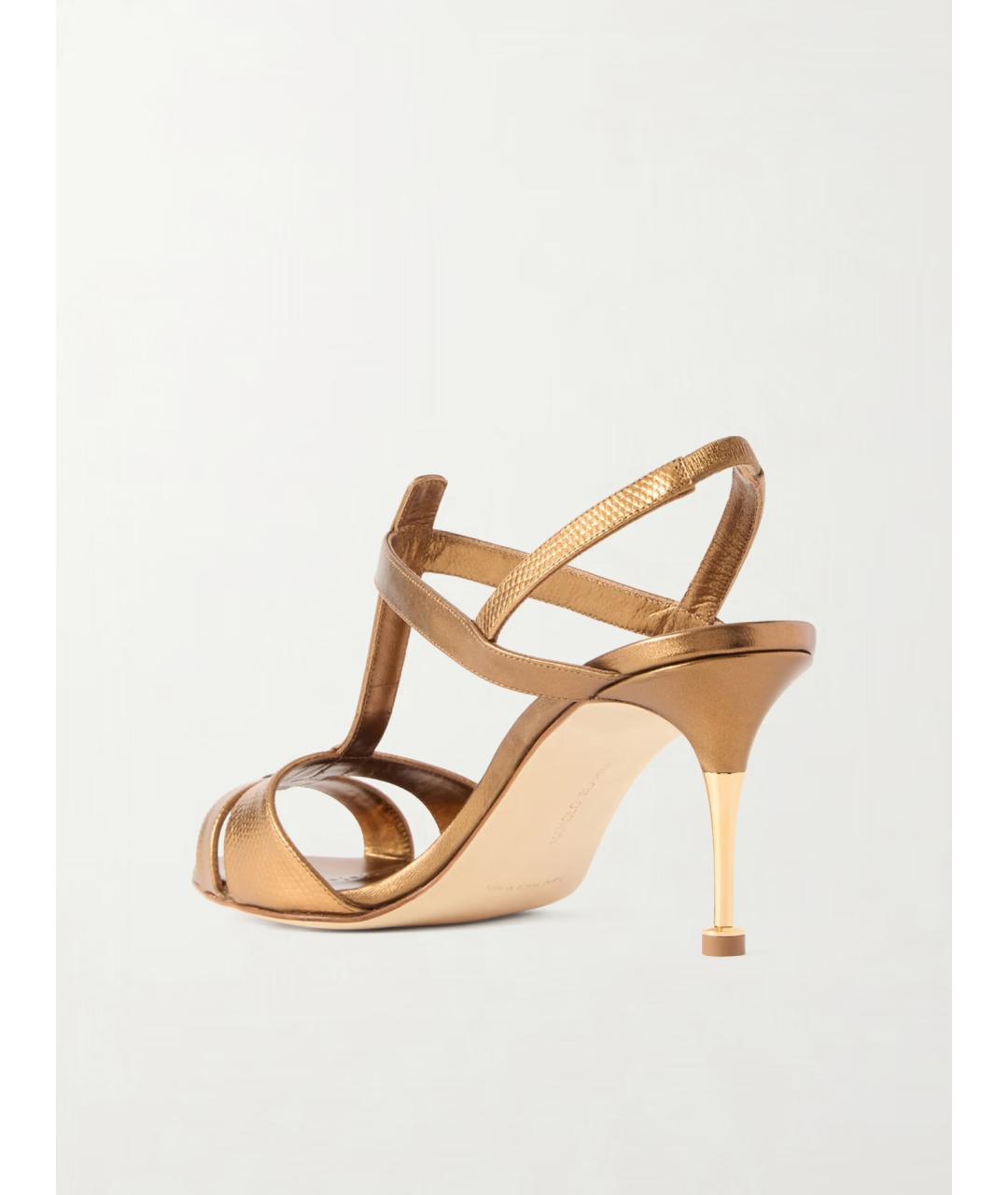 MANOLO BLAHNIK Золотые кожаные босоножки, фото 4